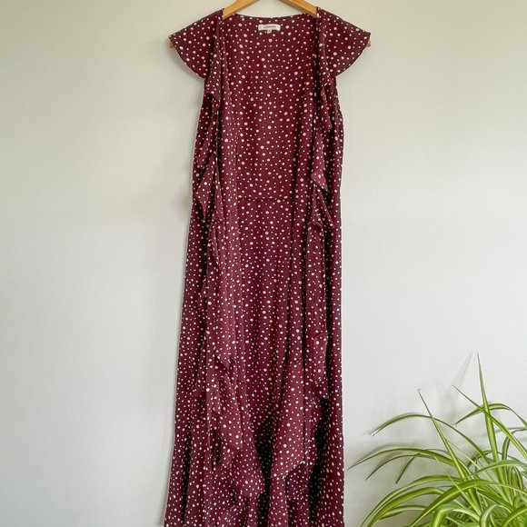 Max Studio | Wrap Polka Dot Dress | Burgundy | Small - Picture 3 of 5